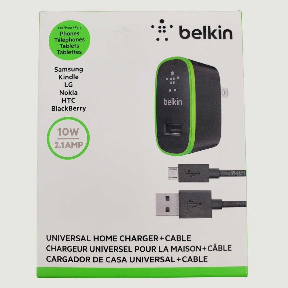 Belkin 10W 2.1A Universal Home Wall Charger & 4ft Micro USB Cable F8M667tt04 BLK